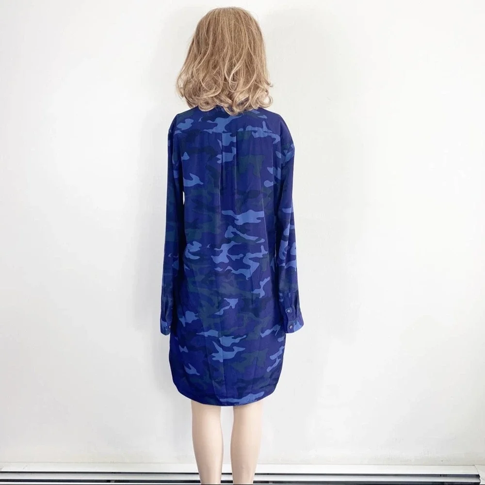 GAP Blue Camo Shirt Shift Dress pockets front S - Picture 9 of 11